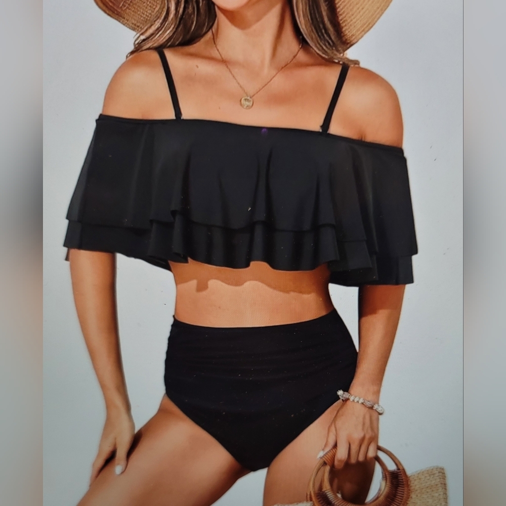 NWT TEMPT ME FLOUNCE RUFFLE TOP HIGH WAISTED BIKINI XS